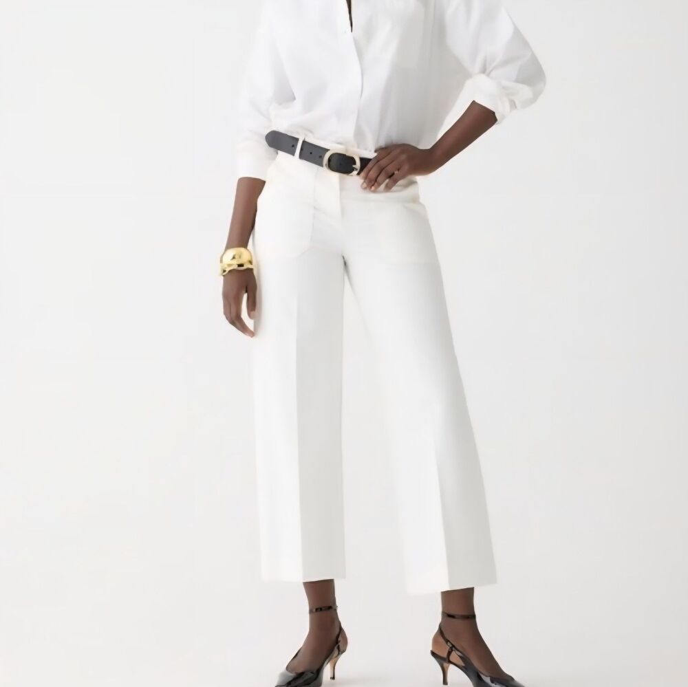 J. Crew Sydney Cropped Wide Leg Pants 8P Ivory Stretch Cotton Nautical Preppy